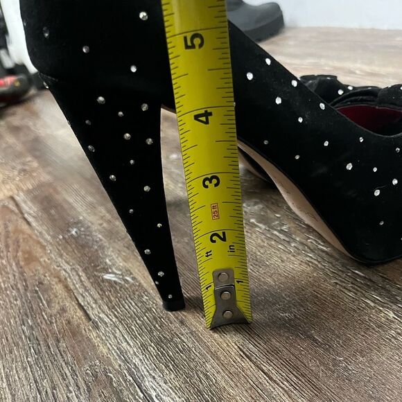 TARA SUBKOFF x BEBE Collab Swarovski Crystal & Bow Platform Peep Toe Stilettos - Picture 7 of 11